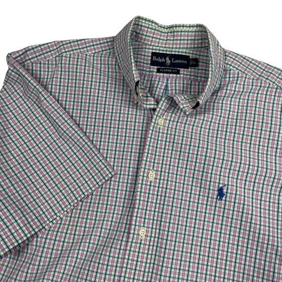 Ralph Lauren Other - Ralph Lauren EUC Button Down Shirt Men's L Pink Blue Plaid Short Sleeve Cotton
